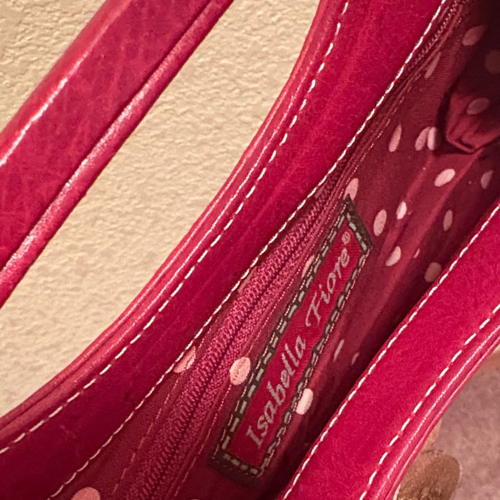 Isabella Fiore Dark Red Leather Floral & Woven Pattern Clutch Handbag - Picture 5 of 14